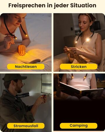 Glocusent Лампа для читання на шиї з 100 годин освітлення, захищає зір | Регульована колірна температура та 5 рівнів яскравості, легка лампа для ліжка, шиття, ремонту