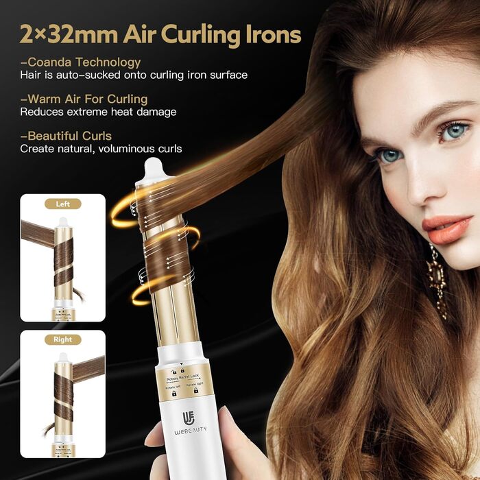 Webeauty Airstyler 6-в-1: Фен-щітка, плойка для локонів, іонізація 500 млн, 220-240V