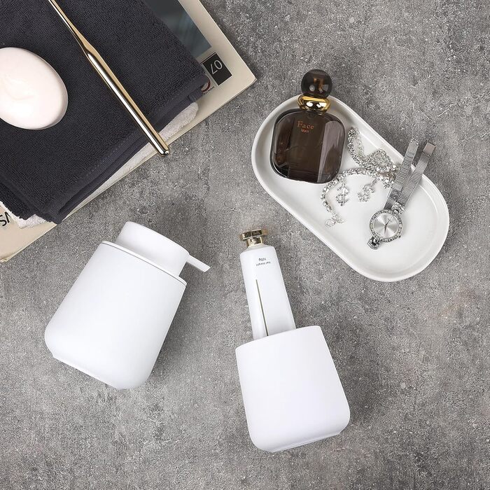 Набір аксесуарів для ванної кімнати Umlaca: мильниця, дозатор мила 350 мл, стакан для зубної пасти 320 мл, білий