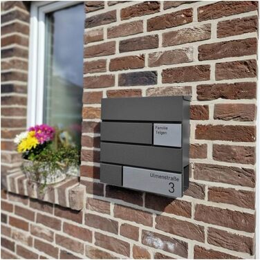 Поштова скринька Metzler G антрацит, порошкове покриття RAL 7016, гравіювання, табличка з нержавіючої сталі, настінний монтаж, 37x37x10.5 см