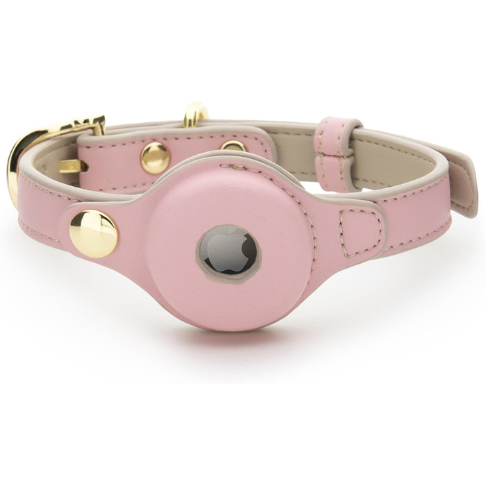 Cupertino Dog Collars, Harnesses & Leashes made of vegan leather with dog tracker device holder, adjustable dog collar (Small (Neck: 12x15), Pink)