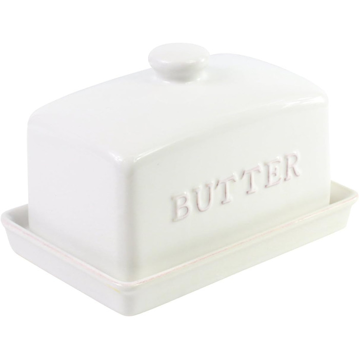 Traditional Ceramic Butter Dish, Classic White, 2-Piece Set, Pattern