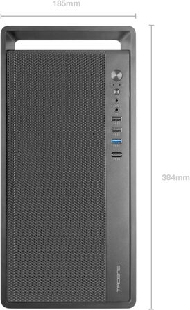 Корпус ПК Tacens SAGITTA20 з LED-дисплеєм, 3 вентилятори 120мм, скло, сітка, USB-C, чорний (2FORTISII)