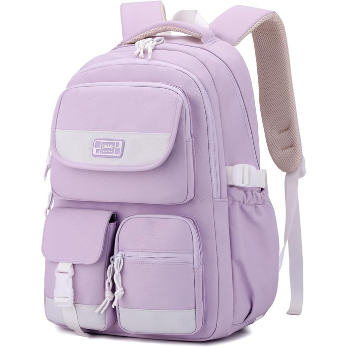 Рюкзак для підлітка, шкільний рюкзак для дівчинки з багатьма відділеннями, для учнів 3-5 класів, середньої та старшої школи, нейлоновий рюкзак для подорожей та відпочинку (фіолетовий)
