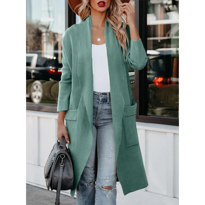 Жіночий кардиган з відкритим передом та бахромою, довгий, однотонний, колір: бірюзовий