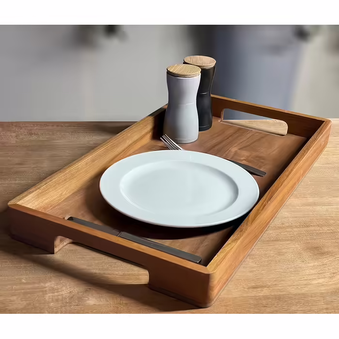 Ad Hoc Serving Tray Serve Smart | large wooden tray | serving tray with handle made of high-quality acacia wood (walnut veneer base) | serving platter 56x30cm | no bamboo