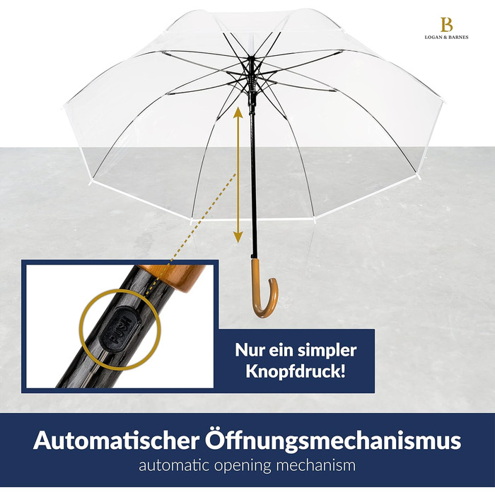 Logan & Barnes Transparent Wedding Umbrella - 120cm Diameter with Real Wood Handle - Elegant Large Umbrella for 2 People - Cardiff Model (XL, Transparent with White Trim)
