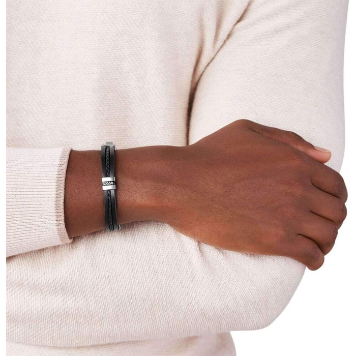Чоловічий браслет Fossil з нержавіючої сталі або шкіри з надійним застібкою-складкою, глибокий чорний колір