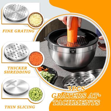 Набір металевих мисок Umite Chef з кришками, 26 предметів, терки, нековзка основа, об'єми 7/4/2,5/2/1,5/1 л – для змішування та зберігання
