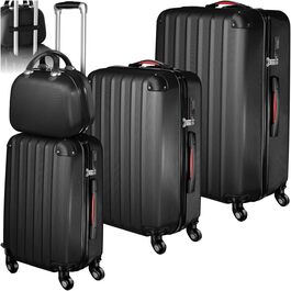 Набір валіз Tectake® 4 шт. з відстірними колесами 360°, валізи з жорсткою оболонкою та TSA-замком, велика валіза з роздільником, ручна валіза на телескопічному стійці - шампань (чорний)