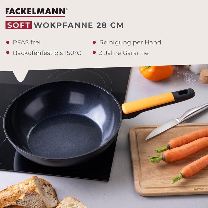 Вок Fackelmann Soft 28 см з керамічним покриттям Greblon CK2, алюмінієвий, з м'якою ручкою