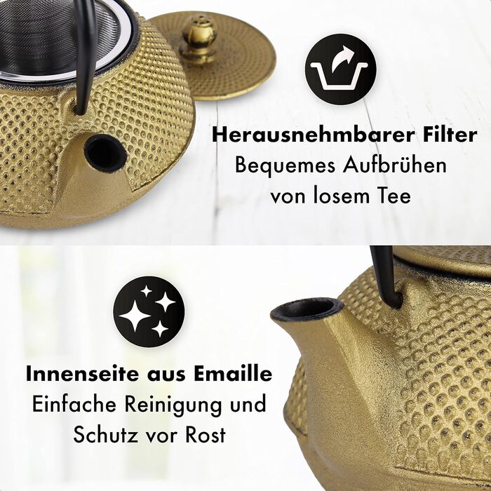 Чайник заварний чавунний TEEKANNE у японському стилі (800 мл) з нержавіючою сталею, преміум-якість