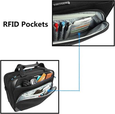 Сумка для ноутбука KROSER 15,6'' бізнес, водостійка, з ременем через плече, RFID-захист, універсальна для чоловіків і жінок, чорна/синя