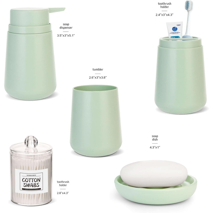 Набір аксесуарів для ванної кімнати IMAVO 4 шт: тримач для зубних щіток, стаканчик, дозатор мила, мильниця. Зелений колір