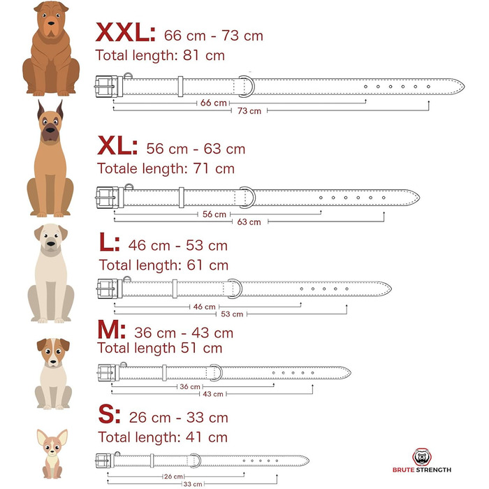 Нашийник для собак Brute Strength з натуральної шкіри, чорний, з чорними швами (XXL, 66-73 см)