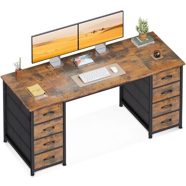 Комп'ютерний стіл Coleshome з 8 тканинними ящиками, 140x48 см, коричневий | Стіл для дому, офісу, навчання