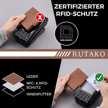 RUTAKO Slim Wallet with XL Coin Pocket & RFID Protection - Card Holder for Men & Women - Small Credit Card Holder - Mini Wallet - Purse/Wallet Small - Wallet Carbon-Cognac