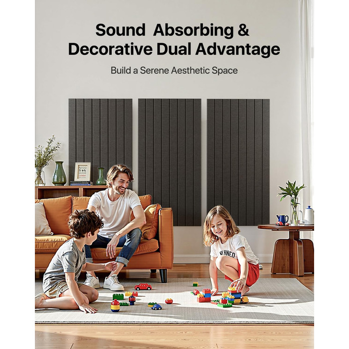 Акустичні панелі Soundsbay самоклейні для звукоізоляції та декору стін, 120×60×0.9 см, чорні (3 шт, 2.16 м²)