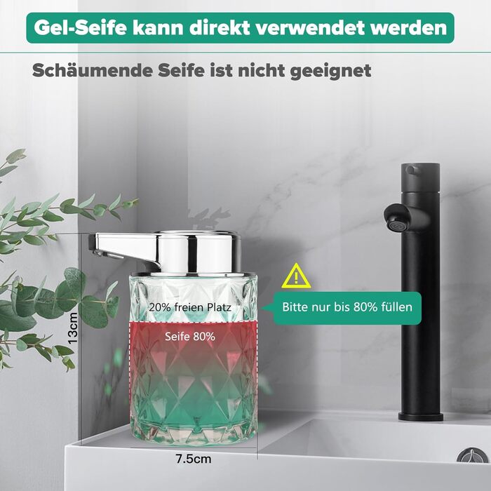 Phneems Automatic Soap Dispenser Glass Electric Soap Dispenser with Sensor 3 Levels Adjustable Soap Dispenser Automatic Dish Soap Dispenser USB Charging IPX5 Waterproof FOR Bathroom Kitchen Gel