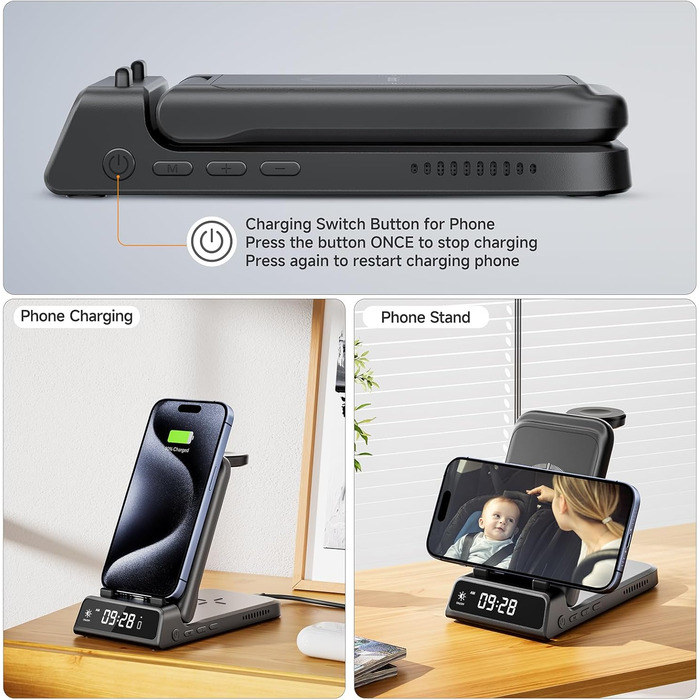 Бездротова зарядка 3-в-1 SwanScout 703A для iPhone 12/13/14/15/16/17, Apple Watch 7/8/9/10/11/Ultra, AirPods Pro 3 – Чорна
