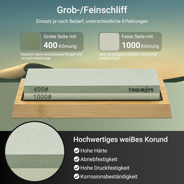 Набір для заточування ножів Schleifstein: 400/1000, з підставкою та кутовою насадкою
