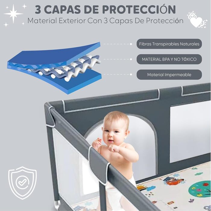 EveryKip® Playpen Baby 120x120cm, Playard Baby with Breathable Mesh, Baby Playpen with Zipper Door, Children's Playpen, Small Playpen Dark Grey