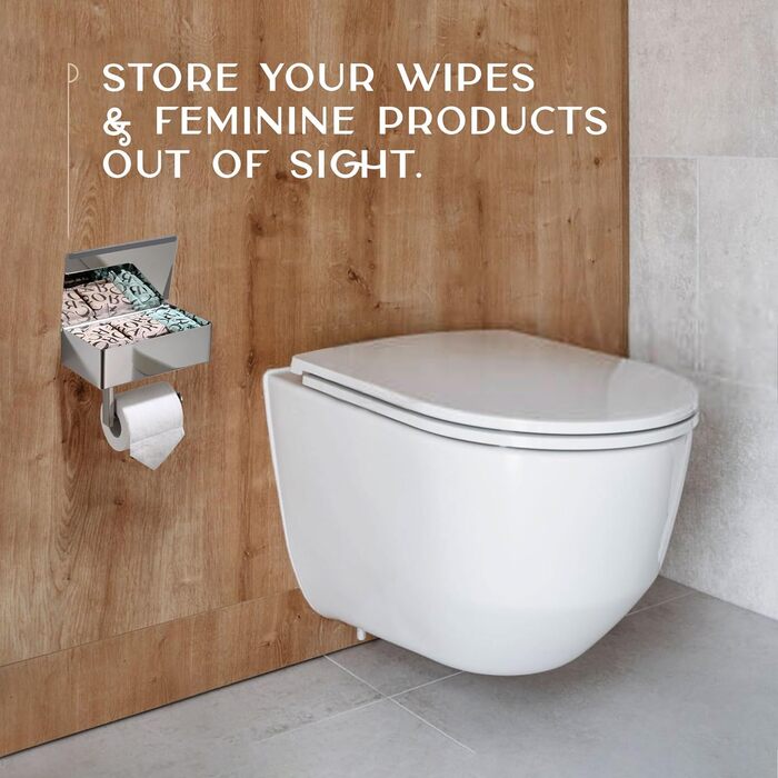 Day Moon™ Toilet Paper Holder Wood, Wet Tissue Box - Toilet Paper Holder with Wet Tissue Box, Toilet Paper Holder with Shelf Dark Wood With Storage