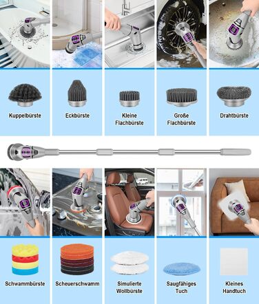 WADEO Electric Cleaning Brush, 17-in-1 Electric Cleaning Brush with Interchangeable Brush Heads and Adjustable Handle, Electric Scrub Brush for Bathroom, Kitchen, Car, Tiles, Floor (Gray)