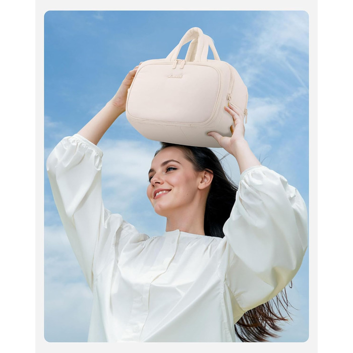 Жіноча косметичка OVEVOOK велика для подорожей, водонепроникна, з відділенням для мокрого, з ручкою (бежева)