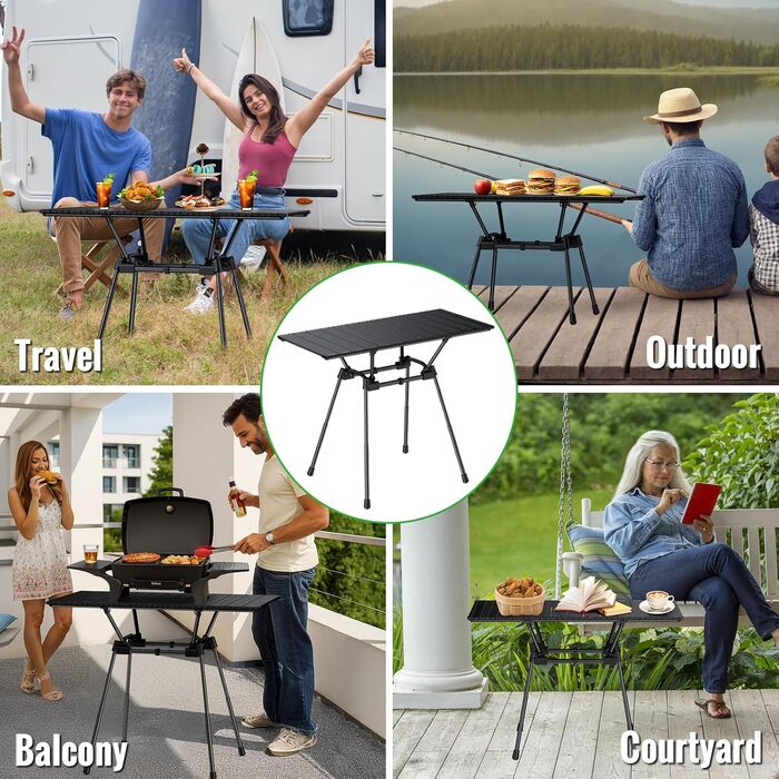 Складаний туристичний стіл Garllen 82x40 см, регулювання висоти (44/70 см), знімний стіл зі сталі, для пікніка, грилю, саду та кемпінгу