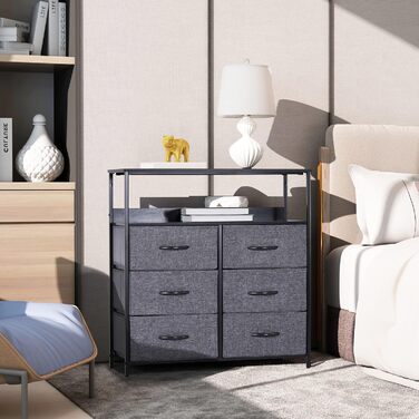 LYNCOHOME Chest of Drawers with Fabric Drawers, Sideboard Entryway Cabinet with 6 Fabric Drawers and Compartments, Drawer Unit Storage Furniture for Kitchen, Office, Bedroom (Gray)
