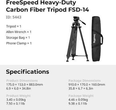Професійний відеоштатив SmallRig FreeSpeed з гідравлічною головою, алюмінієвий, 75мм чаша, підтирання Manfrotto, навантаження до 10 кг для DSLR камер — 5442