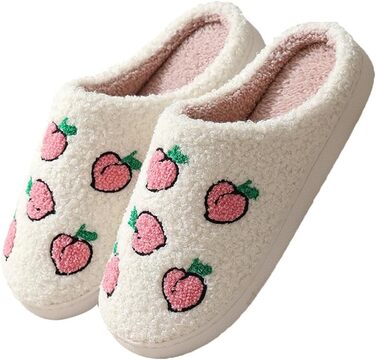 Тапочки домашні жіночі та чоловічі зимові теплі з м'якого фетру у формі полуниці. Зручні домашні тапочки з піною з пам'яті для пар. Білий колір (40/41 EU, персик)