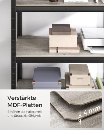 SONGMICS 5-Tier Industrial Bookshelf/Storage Rack - Greige & Black