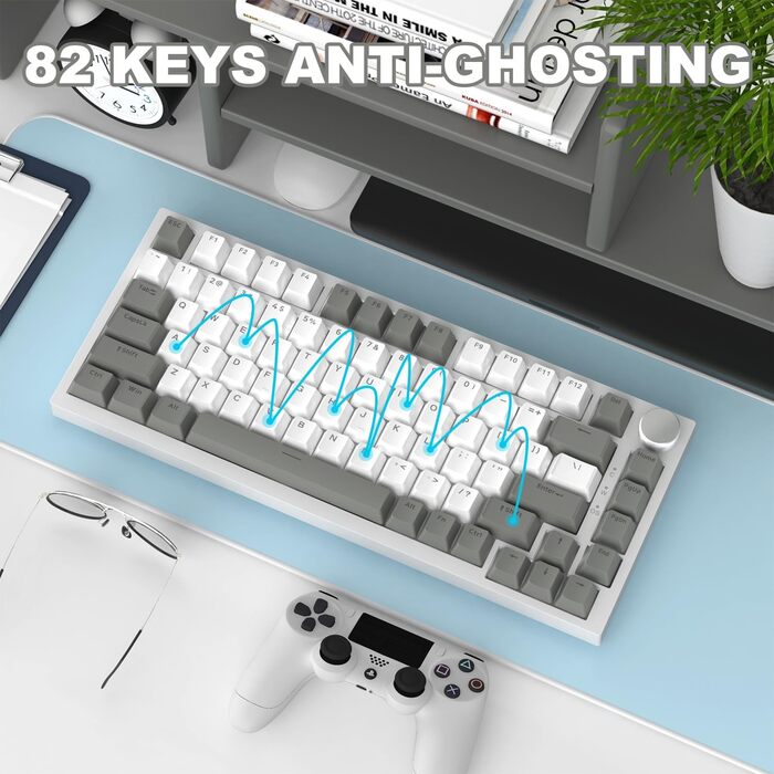 AJAZZ AK820 - Механічна клавіатура з 82 клавішами, Hot-Swap, CNC-регулятор гучності, біле підсвічування, сіро-білий корпус, перемикачі AS, PBT-клавіші, для PC/Win/MAC