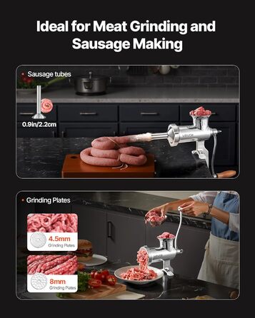 М'ясорубка ручна VEVOR з нержавіючої сталі, з присоскою та насадками для ковбас, для дому, кухні, ресторану, м'ясного магазину #10