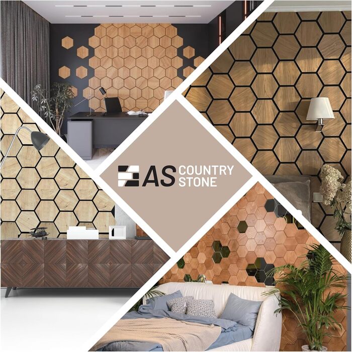 Акустичні настінні панелі AS Country Stone Barok з натурального дерева, 80x65 см, набір 4 шт. — звукоізоляційні декоративні панелі для офісу та дому
