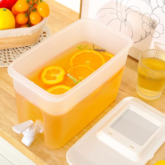 4L Drink Dispenser with Tap, Refrigerator Drink Water Dispenser with Leak-Proof Spout, Plastic, Cold Drinks, Juice, Drink Dispenser Pitcher for Party Drinks, Juice, Iced Tea