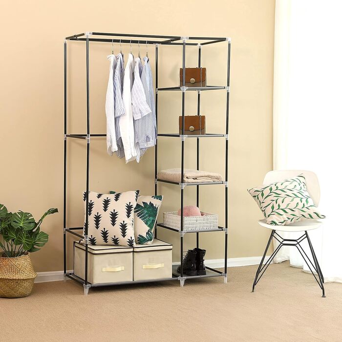 SONGMICS Fabric Closet, XL, Wardrobe, Folding Closet, Camping Closet with Clothes Rod, 110 x 175 x 45 cm, LSF007 (Gray)