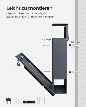 Поштовий ящик SONGMICS з персоналізованим гравіюванням, номерний знак, сучасний антрацитово-сріблястий, з замком та вікном для газет