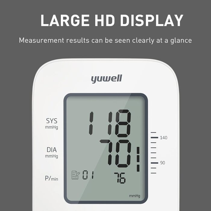 Тонометр Yuwell Ye660d з великою манжетою (22-45 см) для вимірювання артеріального тиску та пульсу, з функцією пам'яті та визначення аритмії
