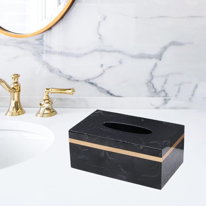 Baoblaze Rectangular Tissue Box Cover Holder Marble Pattern Cosmetic Tissue Storage Holder Decoration Paper Stand Napkin Box Paper Towel Dispenser for Bedroom Kitchen Bathroom Office - Black Gold