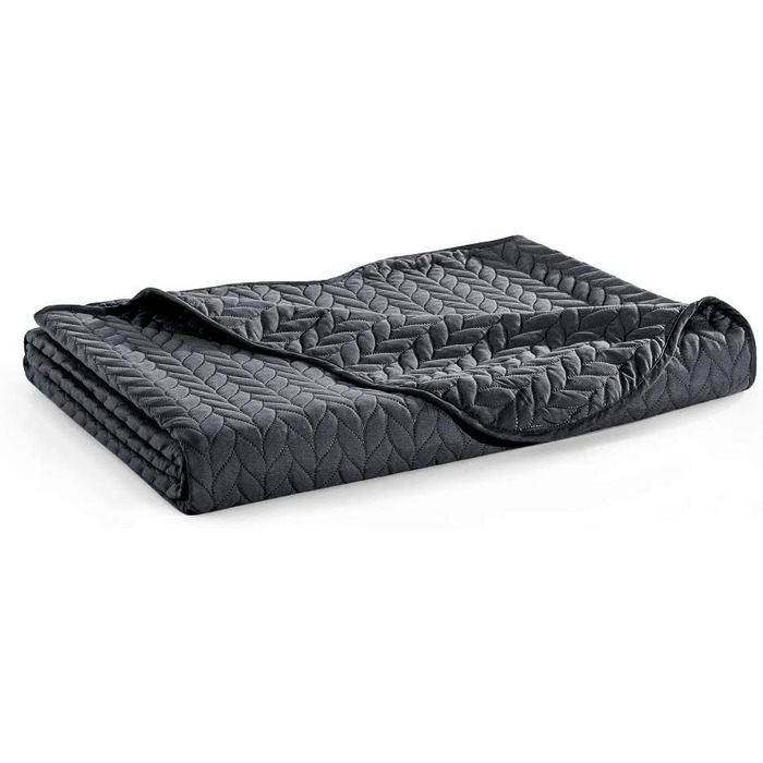 Тканинна ковдра на ліжко (односпальне) з наволочками, MoonLight20015, антрацит/темно-сірий, для спальні, декоративна, двостороння