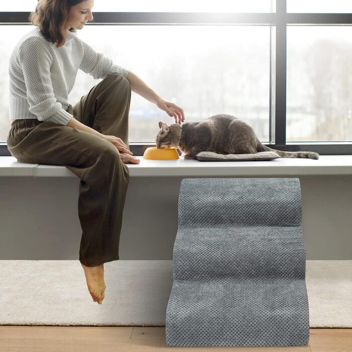 Сходинка для собак 3 сходинки, для маленьких собак, до ліжка/дивану, водонепроникна, з неслизьким покриттям, знімний чохол, з високощільним губчастим наповнювачем, 60x40x40 см