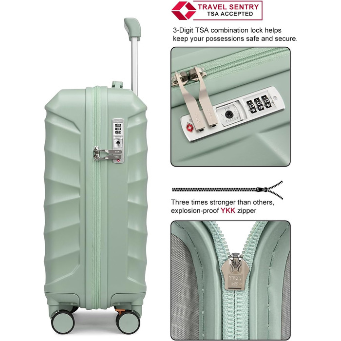 Набір валіз Sea Choice 5-ти частинний з ABS-пластику, твердий корпус, тріумф у подорожах, велика місткість, ручна поклажа, 4 колеса, TSA-замок, містить 1 сумку та 1 косметичку, колір: м'ятно-зелений