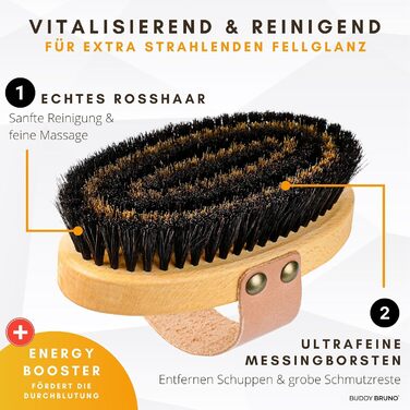 Щітка для собак Buddy Bruno® для короткошерстих порід, 100% натуральна щетина, для щоденного догляду за шерстю, преміум-щітка для собак та котів, з очищувачем, MADE IN DE