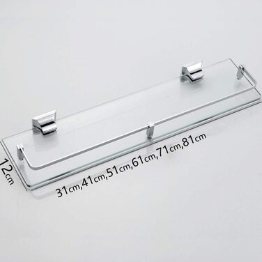 WDSOPK Bathroom Shelf Made of Tempered Glass, Wall Mounted, Rectangular Shower Caddy with Aluminum Rail Bearing Shelf Organizer (61cm)