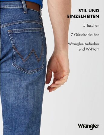 Джинси чоловічі Wrangler Straight Regular Fit, середньої посадки, синьо-чорні, розмір W30-W44 / 32W-36L, Mid Stone