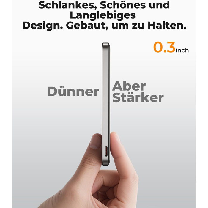 Power Bank KU XIU Magsafe 5000mAh: Тонкий, з підтримкою MagSafe, з кільцем для кріплення, PD 20W, для iPhone 17/16/15/14/13/12 (Титан)