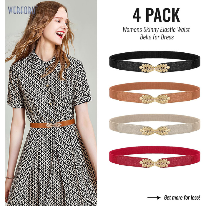 Жіночий еластичний пояс WERFORU Vintage Широкий пояс для суконь та одягу. Кольори: чорний, білий, коричневий, бежевий. Розмір: 67-79 см